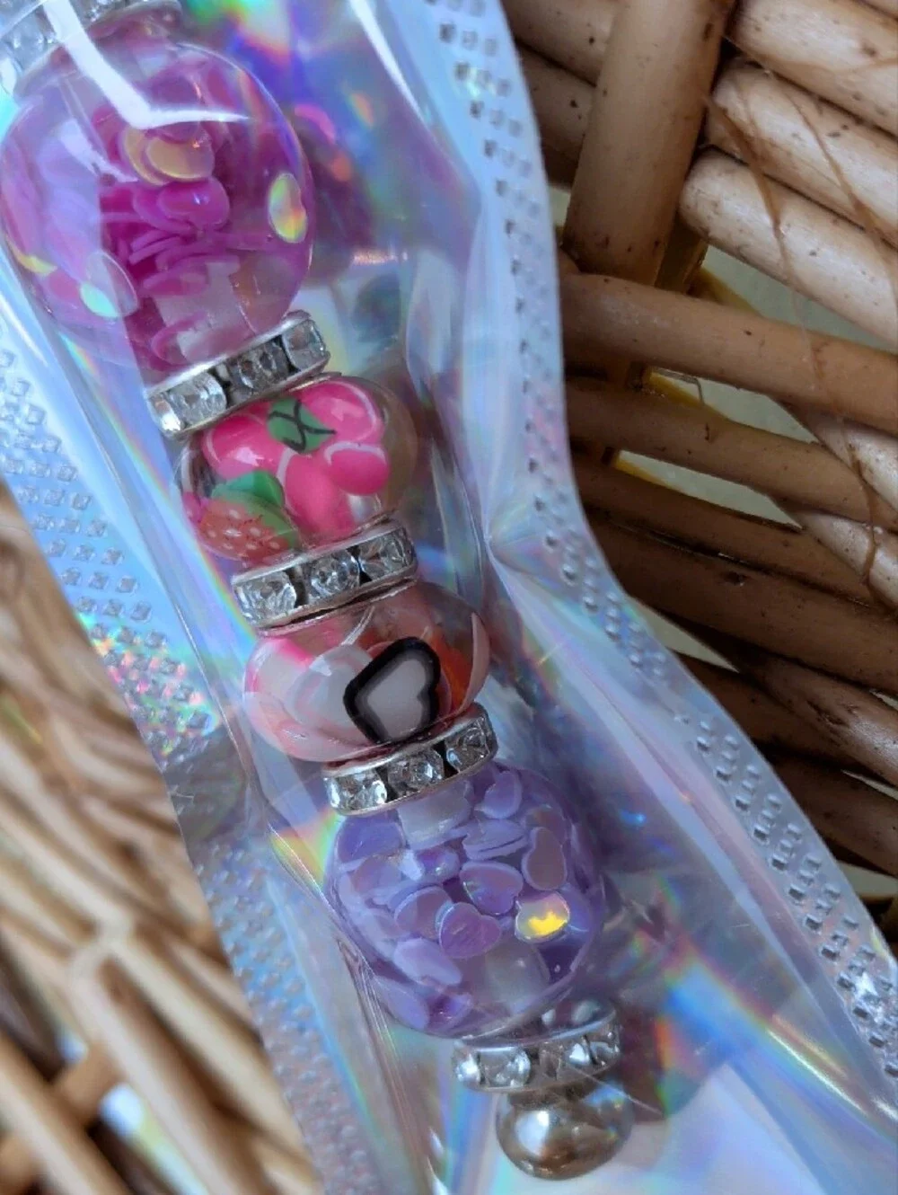 Silver Keychain with Pink & Purple Beads - Women Accessories Key Holder